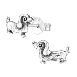 Kinder-Ohrstecker Hund Hündchen Jagdhund Dackel oxidiert aus Sterling Silber 925