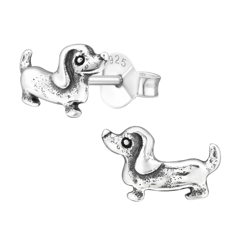 Kinder-Ohrstecker Hund Hündchen Jagdhund Dackel oxidiert aus Sterling Silber 925