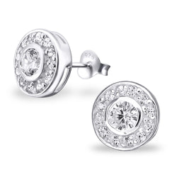 Damen-Ohrstecker rund glanz Zirkonia weiß Sterling Silber 925