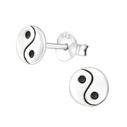 Damen-Ohrstecker Yin Yang Platte oxidiert Sterling Silber 925