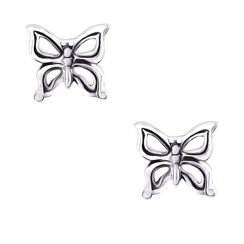 Kinder-Ohrstecker Schmetterling Natur oxidiert aus Sterling Silber 925