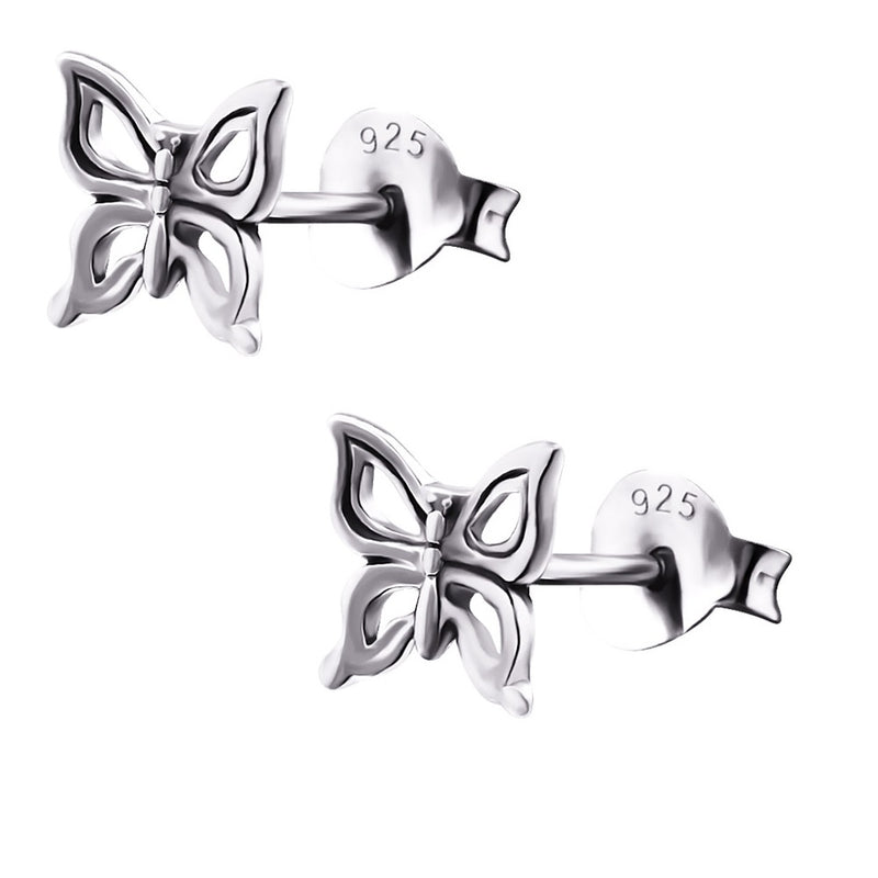 Kinder-Ohrstecker Schmetterling Natur oxidiert aus Sterling Silber 925