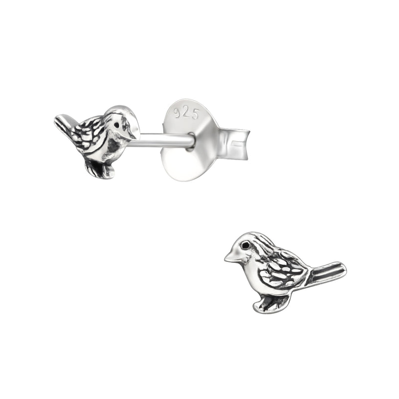 Mädchen-Ohrstecker Vogel Spatz 5mm oxidiert aus Sterling Silber 925