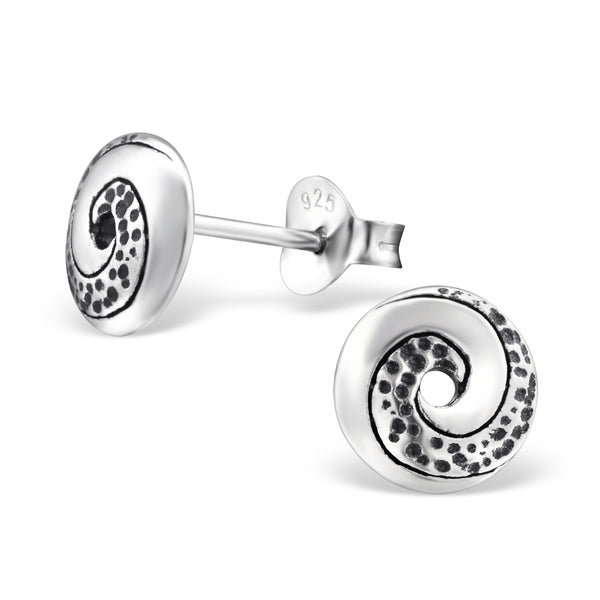 Damen-Ohrstecker Spirale oxidiert Sterling Silber 925