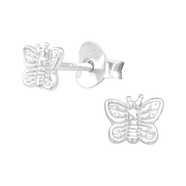 Mädchen-Ohrstecker Schmetterling 6mm Matt Glanz aus Sterling Silber 925