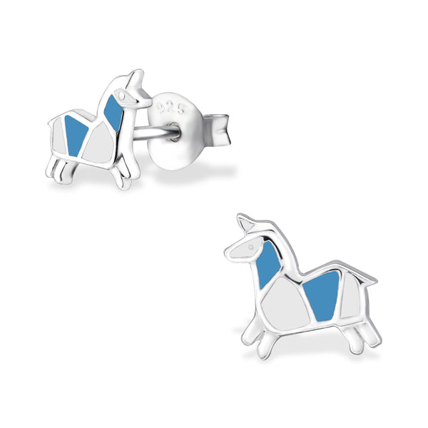 Kinder-Ohrstecker Einhorn filigranes blau,weiß Sterling Silber 925