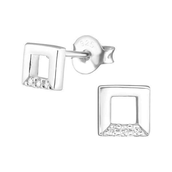 Damen-Ohrstecker eckig offen glanz Zirkonia weiß Sterling Silber 925