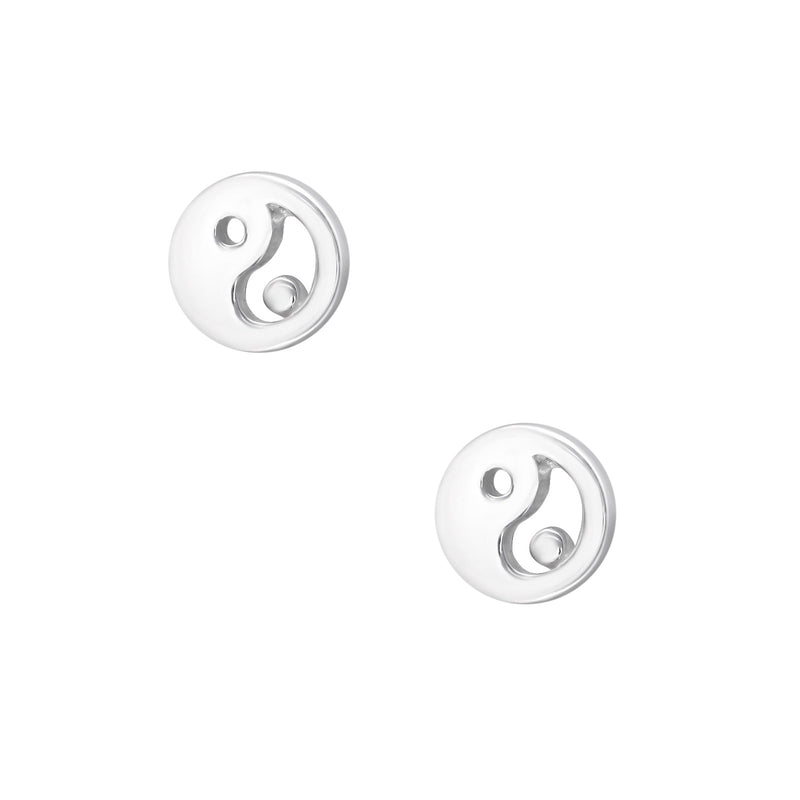 Damen-Ohrstecker Yin Yang Platte Scheibe flach glanz 4mm Sterling Silber 925