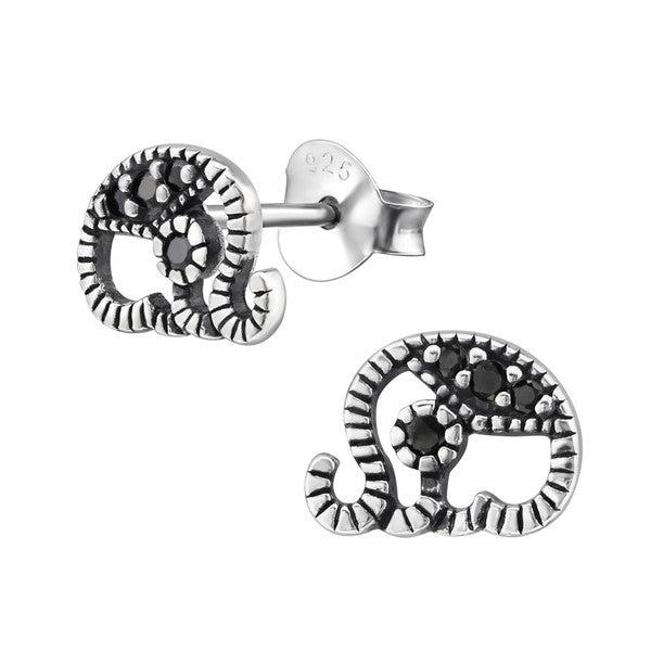 Damen-Ohrstecker Elefant oxidiert Zirkonia schwarz Sterling Silber 925