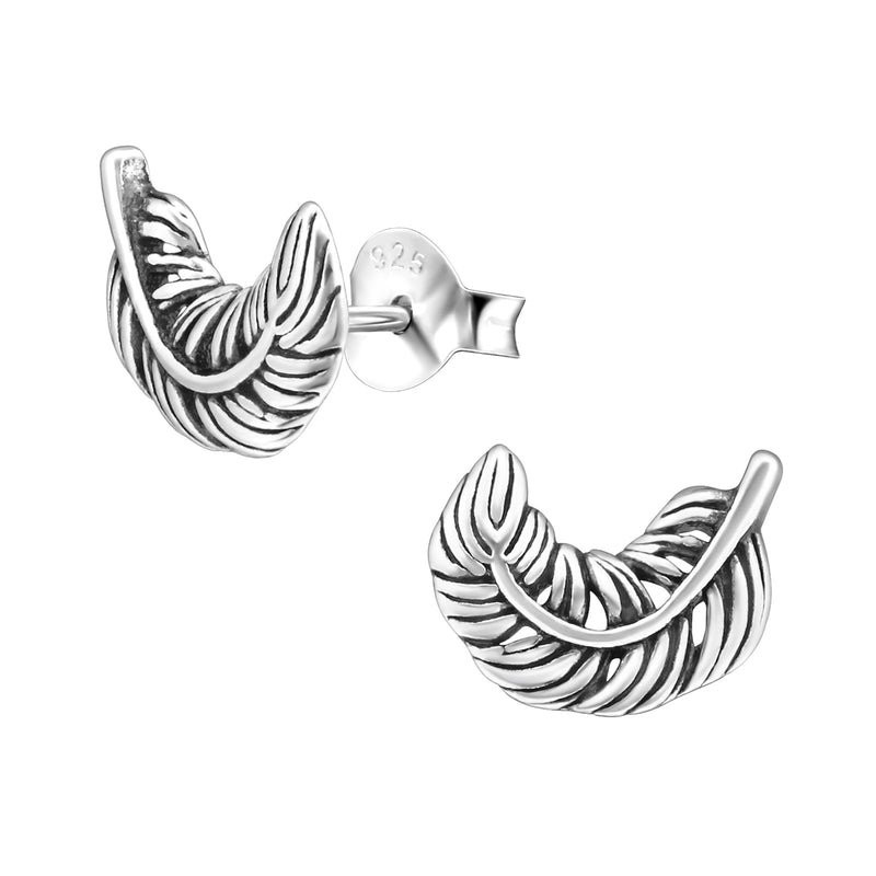 Damen-Ohrstecker Feder gefieder oxidiert 10mm Sterling Silber 925