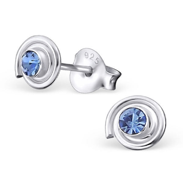 Damen-Ohrstecker Spirale mit Glitzer hell blau Sterling Silber 925