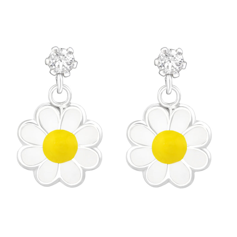 Kinder-Ohrstecker Gänseblume Blume 12mm Weiß, Gelb Glitzer Sterling Silber 925