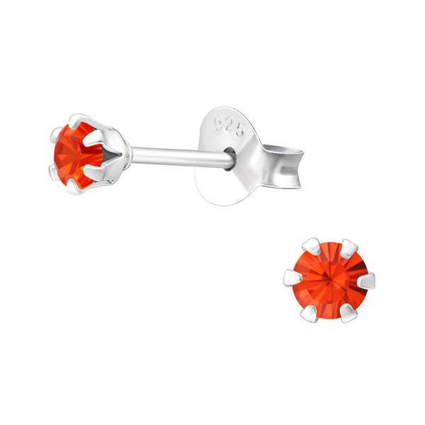 Damen-Ohrstecker rund Glitzer rot orange Sterling Silber 925