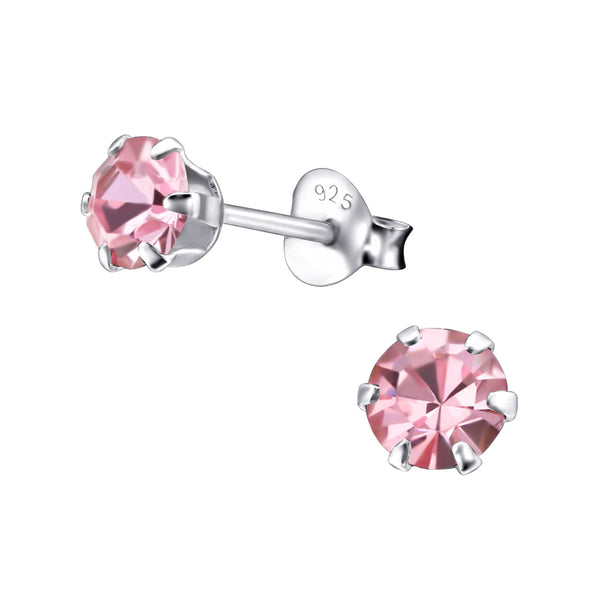 Damen-Ohrstecker Zirkonia rund gefasst rosa Sterling Silber 925