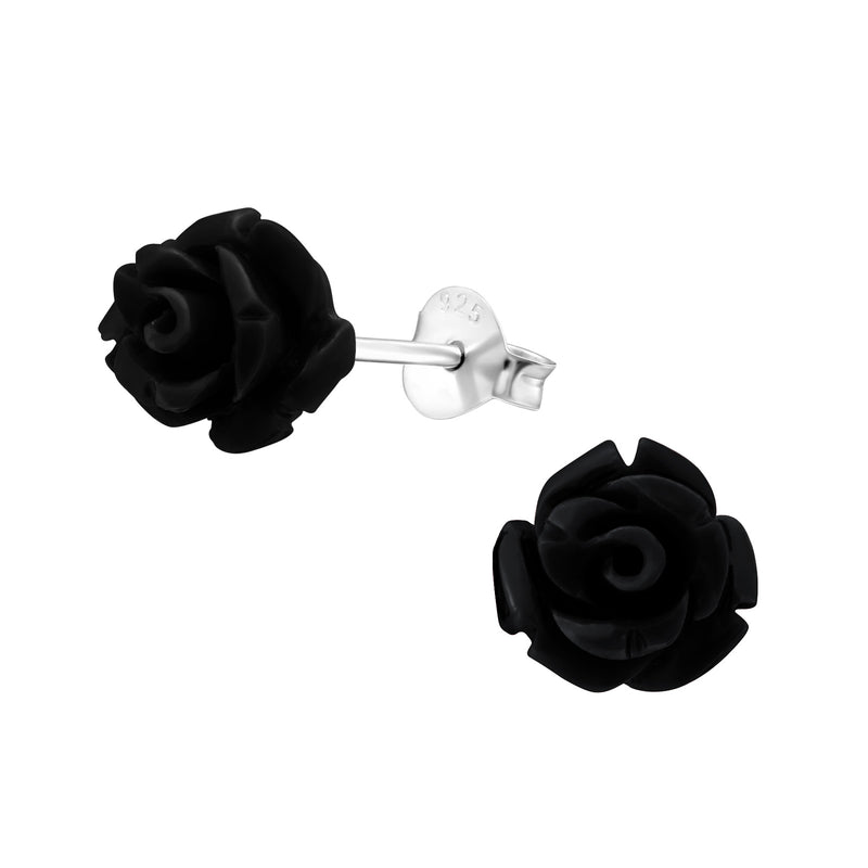 Damen-Ohrstecker Rose schwarz Kunstoff Sterling Silber 925