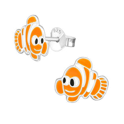 Kinder-Ohrstecker Fisch Clownfisch Meeresbewohnerorange weiß schwarz aus Sterling Silber 925