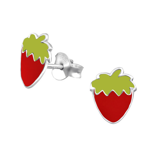 Kinder-Ohrstecker Erdbeere Obst Frucht Beere Rot Grün aus Sterling Silber 925