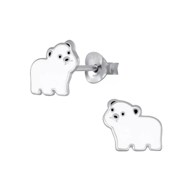 Kinder-Ohrstecker Teddy-bär Bär Kuschelbär Eisbär Weiß 8mm aus Sterling Silber 925