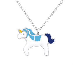 Kinder-Anhänger mit Kette Einhorn Blau, Gelb, Weiß Sterling Silber 925