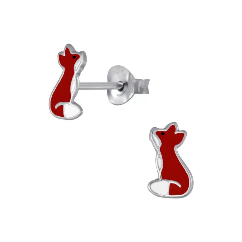 Kinder-Ohrstecker Fuchs Füchschen rot-braun weiß 5 x 8 mm aus Sterling Silber 925