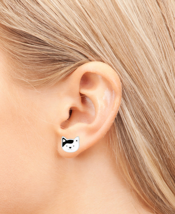 Kinder-Ohrstecker Katze Kätzchen Mieze süß schwarz weiß 8mm aus Sterling Silber 925