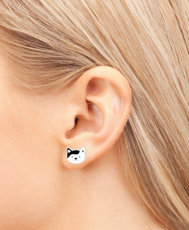 Kinder-Ohrstecker Katze Kätzchen Mieze süß schwarz weiß 8mm aus Sterling Silber 925