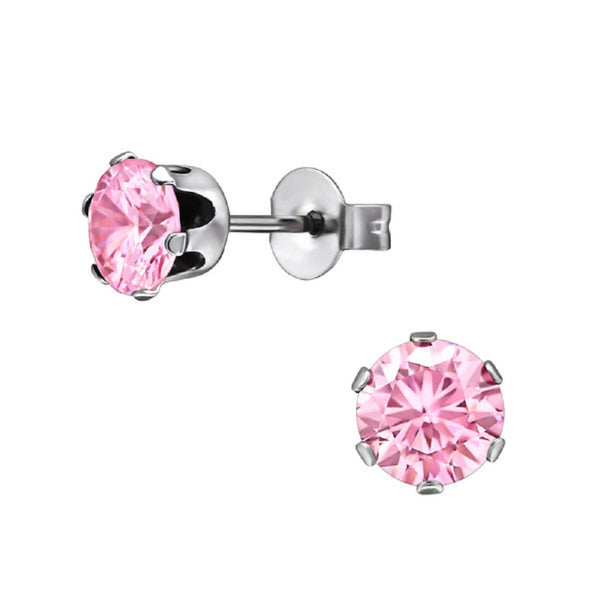 Damen-Ohrstecker Glitzer rund glanz rosa Zirkonia 6mm Edelstahl