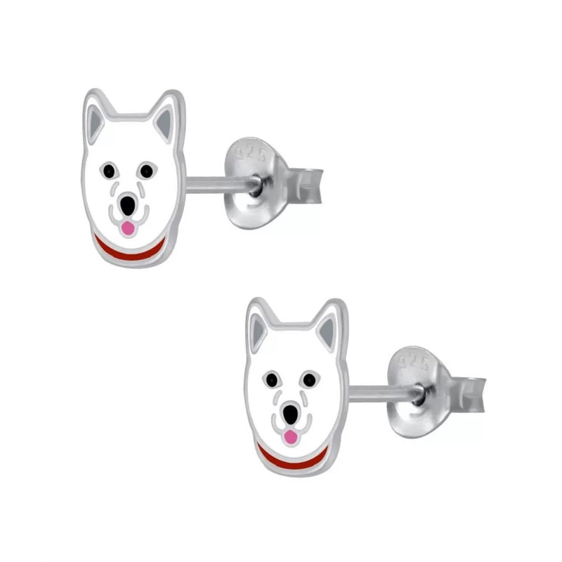 Kinder-Ohrstecker Hund Hündchen Husky Schlittenhund Schäferhund weiß 7mm Sterling Silber 925