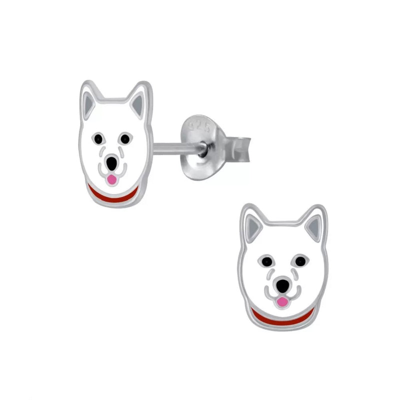 Kinder-Ohrstecker Hund Hündchen Husky Schlittenhund Schäferhund weiß 7mm Sterling Silber 925