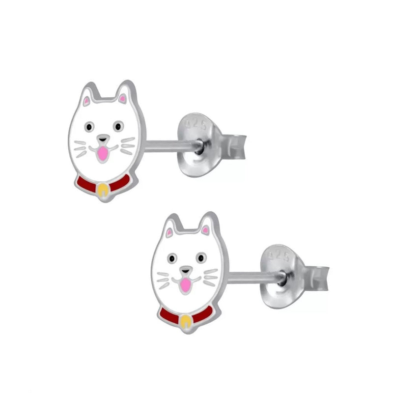 Kinder-Ohrstecker Katze Mieze Kitten weiß aus Sterling Silber 925