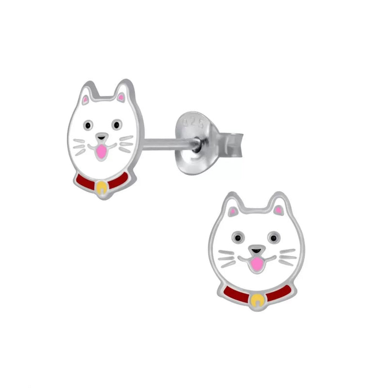 Kinder-Ohrstecker Katze Mieze Kitten weiß aus Sterling Silber 925